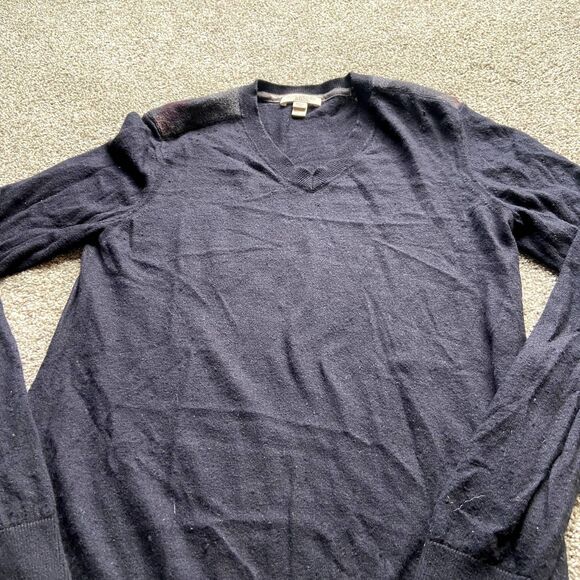 BURBERRY BRIT BLACK CHECKERED V NECK CASHMERE SWEATER SZ SMALL - Picture 5 of 8